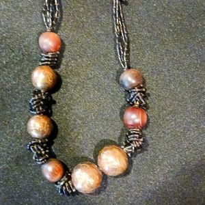 Brass/wood beads neclace